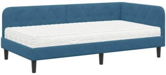 vidaXL Eckbettgestell mit Matratze mit Kopfteil Blau 90 x 190 cm Samt 3394143