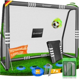 KESSER® Fußballtor für Garten robustes Outdoor Training Schusstraining UV-beständigem Netz, Stahlrahmen mit Polsterung, Erdhaken, Luftpumpe, Hüttchen, Montagezubehör für Kinder und Erwachsene Anthrazit, 240cm, Ohne Torwand