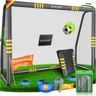 KESSER® Fußballtor für Garten robustes Outdoor Training Schusstraining UV-beständigem Netz, Stahlrahmen mit Polsterung, Erdhaken, Luftpumpe, Hüttchen, Montagezubehör für Kinder und Erwachsene Anthrazit, 240cm, Ohne Torwand