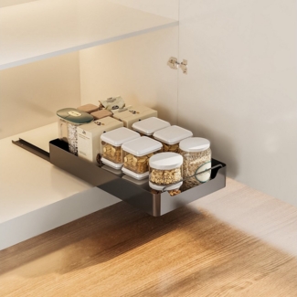 GarveeMore Küchenorganizer-Set Creperture-Teleskopauszug Ausziehbarer Schrank-Organisator Pantry Küch, Schubladenregal mit Dämpfungsführung Geräuschlos ausschiebbare Regale