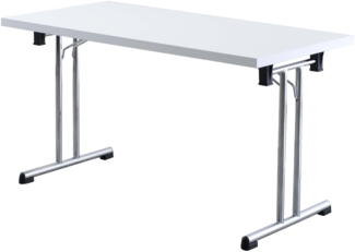 bümö Klapptisch weiß 138x69 cm klappbar & stapelbar, klappbarer Schreibtisch, Klappschreibtisch, Tisch klappbar, Klappbarer Tisch, Klapptisch Holz-Platte, Gestell stabil aus Metall verchromt, KL14-W