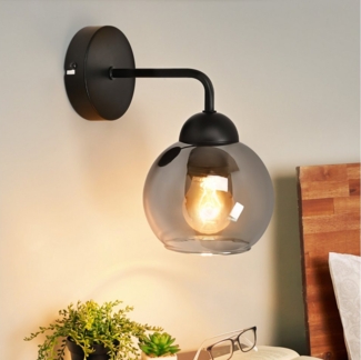 Nettlife Wandleuchte innen Vintage E27 Glas Schwarz Flurlampe industrial Wandbeleuchtung, LED wechselbar, Rund retro Bettlampe für Wohnzimmer Schlafzimmer Restaurant