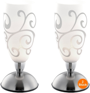 Nachttischlampe Touch 2er Set Tischlampe Modern Weiß Glas Ornamente Wohnzimmer
