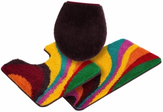 Bruno Banani Badematte Welle, Höhe 20 mm, rutschhemmend beschichtet, fußbodenheizungsgeeignet, strapazierfähig, Polyacryl, rechteckig, 3-tlg. Stand-WC Set, bunt, Badteppich, Badematten auch als 3 teiliges Set & rund