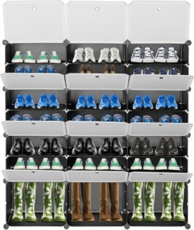 XDeer Schuhbank 7 Ebenen Schuhschrank Portable 14 Grids Expandable Schuhregal, Storage für Heels Stiefel Hausschuhe Schwarz