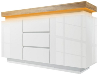autolock Sideboard Hochglanz Kommode mit appgesteuerter LED-Beleuchtung 140 x 39 x 81 cm (2 Türen und 3 Schubladen), Multifunktionales Sideboard Anrichte für Wohnzimmer & Schlafzimmer