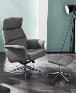 Relaxchair mit Hocker Ranya / Rahel , Metall, Stoff , Grau , 75 x 106 x 76 cm