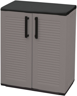Dmora Arisa Outdoor-Garderobe, Mehrzweck-Balkonschrank, Outdoor-Schrank mit 2 Türen, 100 % Made in Italy, 68 x 37 x 84 cm, gestreifte Oberfläche, Grau und Schwarz
