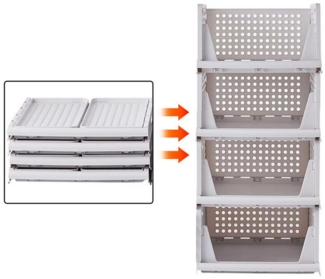 SURFOU Schubladenbox 4er Set Stapelbare Kleiderschrank Organizer, (Faltbaren Regal Aufbewahrungsbox Trennwand Stapelschubladen), Plastik Lagerkisten für Zuhause Schlafzimmer Küche 33.5*43*14.2cm