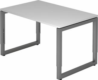 bümö höhenverstellbarer Schreibtisch R-Serie 120x80 cm in grau, Gestell in Graphit - PC Tisch klein für's Büro manuell höhenverstellbar, Computertisch verstellbar, RS-12-5-G