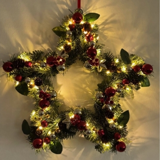 Online-Fuchs Dekokranz Türkranz Stern mit Weihnachtsbaumkugeln - Deko Weihnachten, inkl. Lichterkette mit 60 LED´s und praktischen 6-Stunden Timer