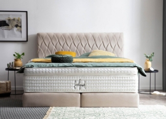 BettCo Boxspringbett Lyon (in Beige Webstoff, 180 x 200 cm), handgeflochten, Topper optional, Gleiterfüße