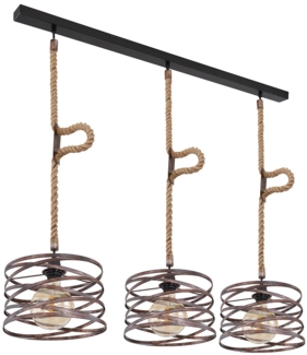 Hängeleuchte, Hanfseil, Spiralen, rost, schwarz, L 115 cm