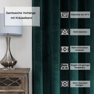 Haus und Deko Gardine Verdunkelungsvorhang Samt weich Vorhang Kräuselband blickdicht Gardine (1 St), Kräuselband, Polyester