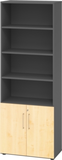 bümö Aktenregal & Schrank abschließbar, Büroschrank Regal Kombination Holz 80cm breit in Graphit/Ahorn - abschließbarer Schrank für's Büro & Arbeitszimmer, Büro Möbel Ordnerschrank, 968T2-G-3-BS