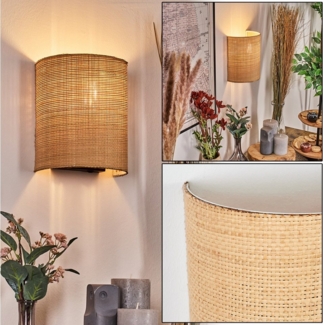 hofstein Wandleuchte Wandlampe aus Metall/Papiergeflecht in Schwarz/Natur mit Lichteffekt, Wandleuchte Boho-Design, Stecker u. Schalter, abnehmbares Kabel, E27