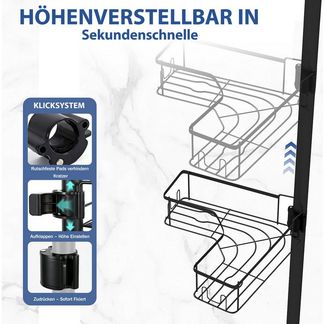 Sekey Duschregal Teleskop-Duschregal ohne Bohren, 4 Ablagen, 80–310 cm, Badregal Eckregal, höhenverstellbar, bis 20 KG