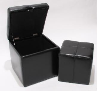 2er Set Hocker Sitzwürfel Sitzhocker Aufbewahrungsbox Onex, Leder + Kunstleder, 45x44x44cm MVG-zertifiziert ~ schwarz