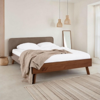 IDIMEX Futonbett NOVARE, Bettgestell mit Lattenrost und Kopfteil aus Massivholz kastanie/greige