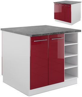Kücheninsel Fame-Line Bordeaux Hochglanz/Weiß 90 cm ohne Arbeitsplatte Vicco