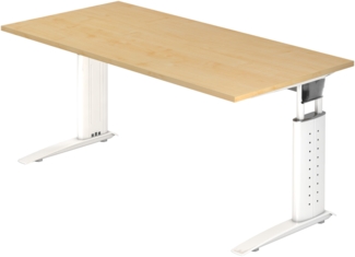 bümö höhenverstellbarer Schreibtisch U-Serie 160x80 cm in Ahorn, Gestell in weiß - PC Tisch für's Büro manuell höhenverstellbar, Computertisch verstellbar, US-16-3-W