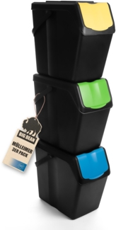 BigDean 3x25L Mülltrennsystem Küchenmülleimer 3 Fächer Stapelbar mit Henkel Abfalleimer Küche