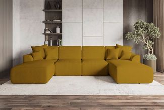 99rooms Gusto Wohnlandschaft Cordstoff POSO Gold mit Schlaffunktion