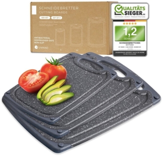 Exitoso Schneidebrett 3er-Set Marmor spülmaschinenfest mit Saftrille, Kunststoff, (3-St), Brotzeitbrett Frühstücksbrettchen Brot Obst Steak rutschfest
