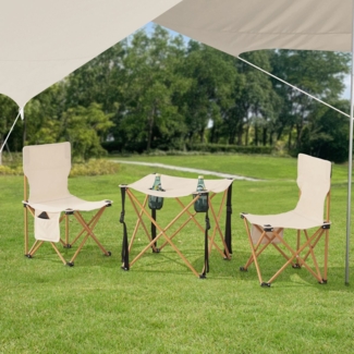 DELUKE® Campingtisch mit Stühlen LOTTA - 1 Tisch 2 Stühle Faltbar Campingmöbel Set Campingstuhl Set 2 Personen Klappstuhl Gartenstuhl Set Beige