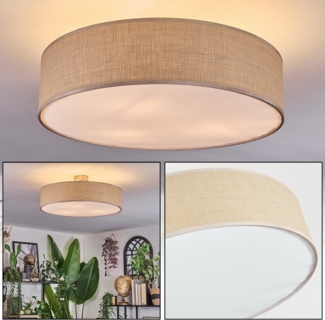hofstein Deckenleuchte Deckenlampe aus Metall/Papiergeflecht/Stoff in Nickel-matt/Natur, ohne Leuchtmittel, runde Boho Leuchte (50 cm), E27