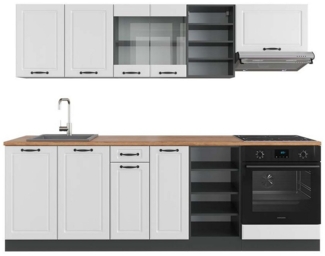 Vicco Küchenzeile R-Line, Weiß Landhaus/Anthrazit, 240 cm, AP Eiche