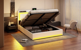 Furnishings Home Stauraumbett Doppelbett Polsterbett inkl. LED und Bettkasten (Mit USB+TYPE-C, Hydraulisch anhebbarer Bettstauraum), Mit LED-Beleuchtung, stauraum, PU, 140x200 cm