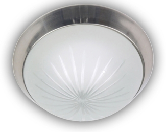 Deckenleuchte rund, Schliffglas Weiß, Dekorring Silber matt, Ø 35cm