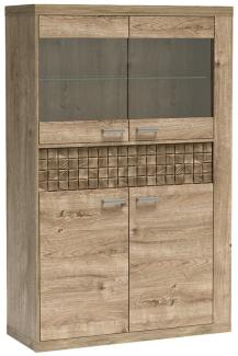 Lomadox Highboard NUSCO-161, Eiche Nb, Anrichte, Vitrinenschrank, 2 Türen, 102 cm breit