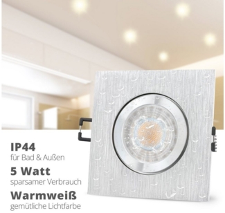 SSC-LUXon LED Außen-Deckenleuchte QW-2 LED Einbauspot fuer Bad & Aussen IP44 Alu quadratisch mit LED, Warmweiß