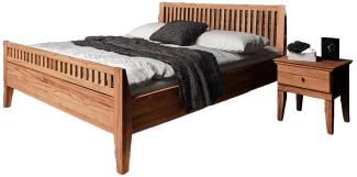 Bett Sydo 2 aus Kernbuche massiv 90x200 cm mit Holzkopfteil und hohem Fußteil