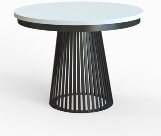 MEBLINI Esstisch Rund Ausziehbar aus Metall - 100-176x77 cm - LAMORE - Weiß Matt/Schwarz Matt - Loft - Esszimmertisch Modern - Küchentisch - Ausziehtisch - Round Dining Table - Esszimmertische - Weiß Matt/Schwarz Matt