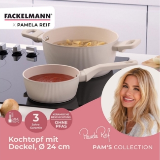 FACKELMANN Kochtopf mit Deckel, Kochgeschirr, Aluminiumtopf, Pastell-Beige