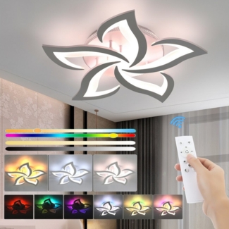 LETGOSPT LED Deckenleuchte 54W Deckenleuchte Wohnzimmer Modern, RGB Hintergrundbeleuchtung Lamp, LED fest integriert, Kaltweiß/Naturweiß/Warmweiß, RGB Hintergrundbeleuchtung Farbwechsel, Blumenform Deckenlampe für Schlafzimmer Kinderzimmer Wohnzimmer