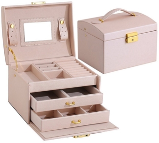 FOUORTUNATE-BEE Schmuckkasten 3 Ebenen Leder-Schmuckkasten, 3 Ebenen, aus Leder, abschließbar, mit Spiegel und Schubladen.
