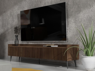 Compleo TV-Schrank dreitürig, Japandi design, Lamellenoptik MODE 180 cm breit