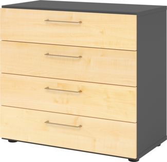 bümö smart Schubladenschrank, Büroschrank 80cm breit in Graphit/Ahorn mit 4 Schüben - Bürocontainer aus Holz, Container mit Metallgriffen & Soft-Stop Schubladen, 928S4-G-3-BS