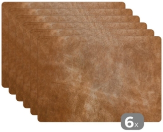 MuchoWow Platzset Leder - Druck - Lederoptik/print - Braun, (6-St), Platzsets, Tischset, Abwaschbar, Tischsets, Platzdeckchen