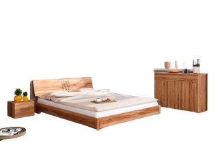 Bett Bento 15 Sonderlänge 80x220 Kernbuche massiv Holzkopfteil und Holzbeine