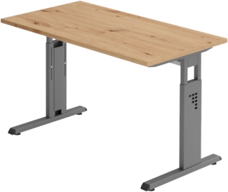 bümö Homeoffice Schreibtisch O-Serie höhenverstellbar, Tischplatte 120 x 67,2 cm in Asteiche, Gestell in graphit, OS6-12-R-G