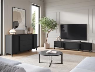 Wohnzimmer-Set Hailea III (Farbe: Schwarzer Graphit)