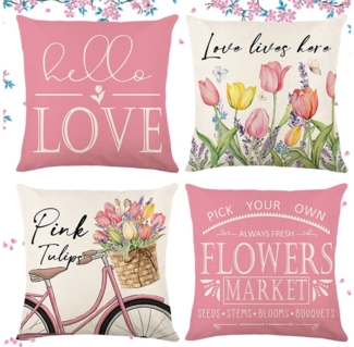 Jibenhome Kissenbezüge 45x45 Kissenbezug, 4er Kissenhülle Leinen Weiche Dekokissenbezug Sofa, Blume Pillow Cover Kissen Bezug, Zierkissenbezug Garten Wohnzimmer