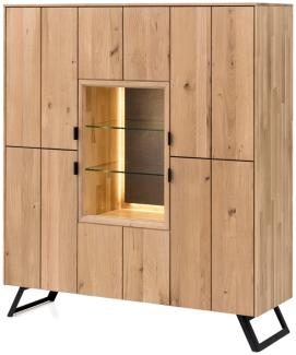 Highboard Porto 8 Eiche bianco massiv 130 x 153 x 42 cm Wohnzimmerschrank ohne Beleuchtung, mit Steinrückwand