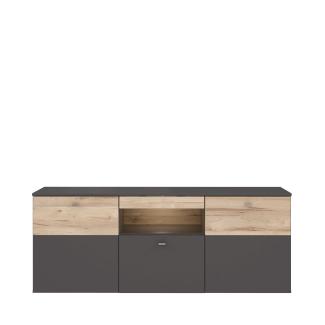 FORTE Como TV-Unterschrank mit LED Beleuchtung, Holzwerkstoff, Grau/Braun/Braun, 149,8 x 59,3 x 52 cm