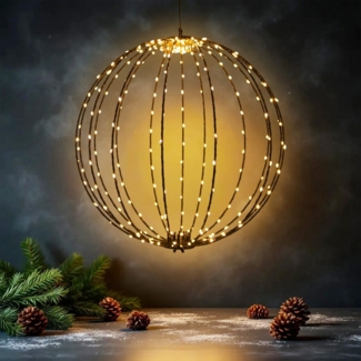 Spetebo Kugelleuchte zum hängen für Außen 40 cm Netzstecker, mit Timerfunktion, LED fest integriert, extra warm weiß, 6 Stunden an / 18 Stunden aus